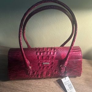 Brahmin Pink Croc-Embossed Satchel